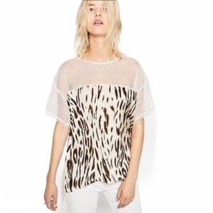 Zara Animal Print Hi-Lo Short Sleeve Mesh Shirt S and M